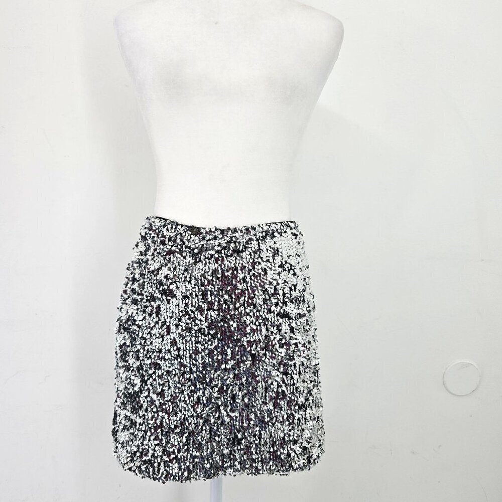 Akira Black Label Silver Sequin Sparkly Club Mini Pencil SKirt Women's Large